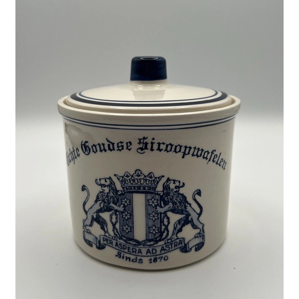 Vintage Delft Blue ceramic jar canister Jumbo Hand painted Stroopwafel Lid